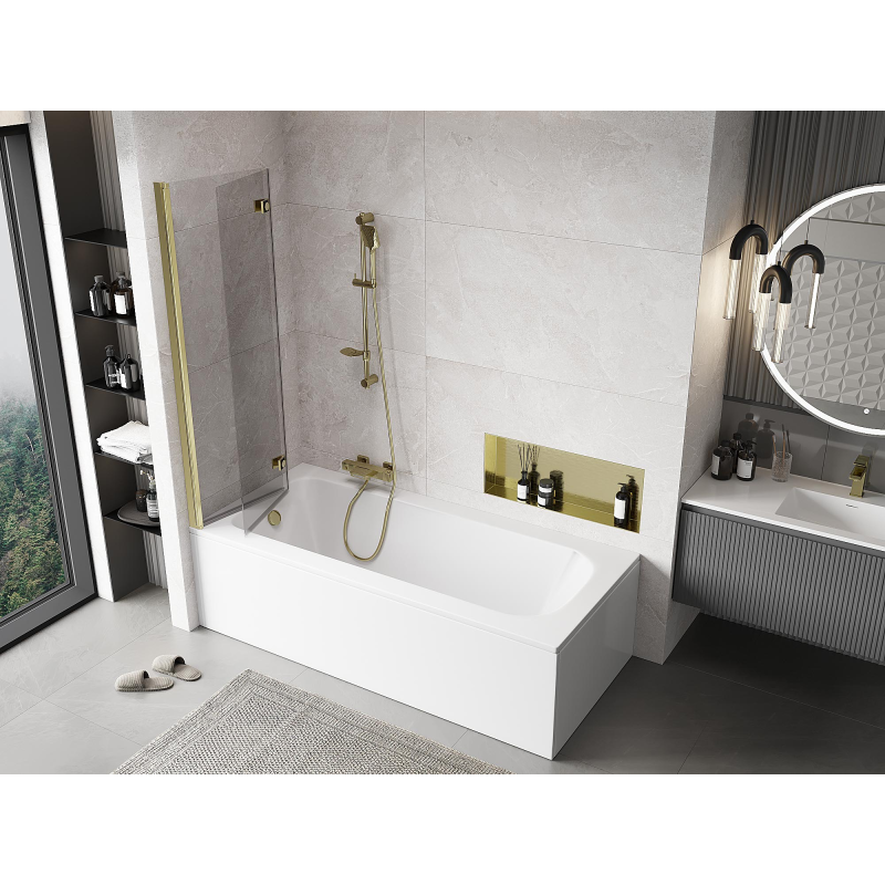 Mexen Mist параван за баня 2-крилен ляв 100 x 150 см, прозрачен, златист - 8A9-100-002-50-00-L