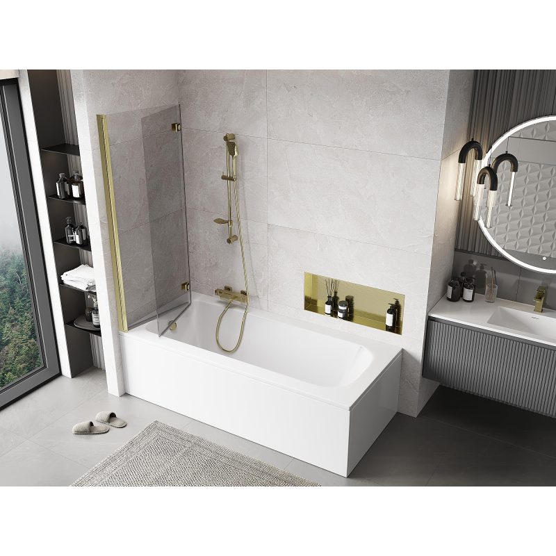 Mexen Mist параван за вана, двукрила, лява, 120 x 150 см, прозрачен, златен - 8A9-120-002-50-00-L