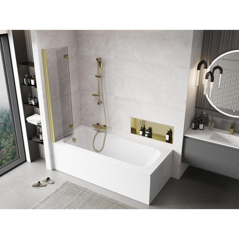 Mexen Mist душ-преграда 2-крилна лява 80 x 150 cm, прозрачна, златно матирана - 8A9-080-002-55-00-L