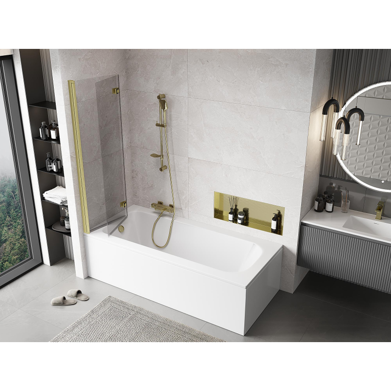 Mexen Mist параван за вана 2-крилен ляв 100 x 150 см, прозрачен, златен четкан - 8A9-100-002-55-00-L