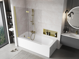 Mexen Mist двойна баня (лява) 140 x 150 см, прозрачна, златна четкана - 8A9-140-002-55-00-L