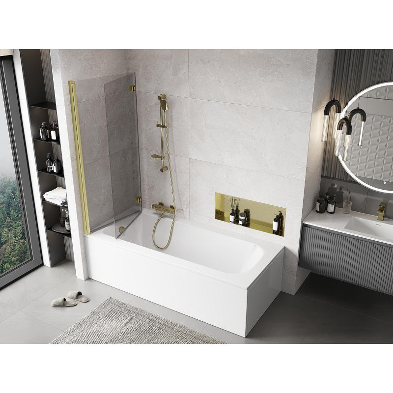 Mexen Mist двойна баня (лява) 140 x 150 см, прозрачна, златна четкана - 8A9-140-002-55-00-L