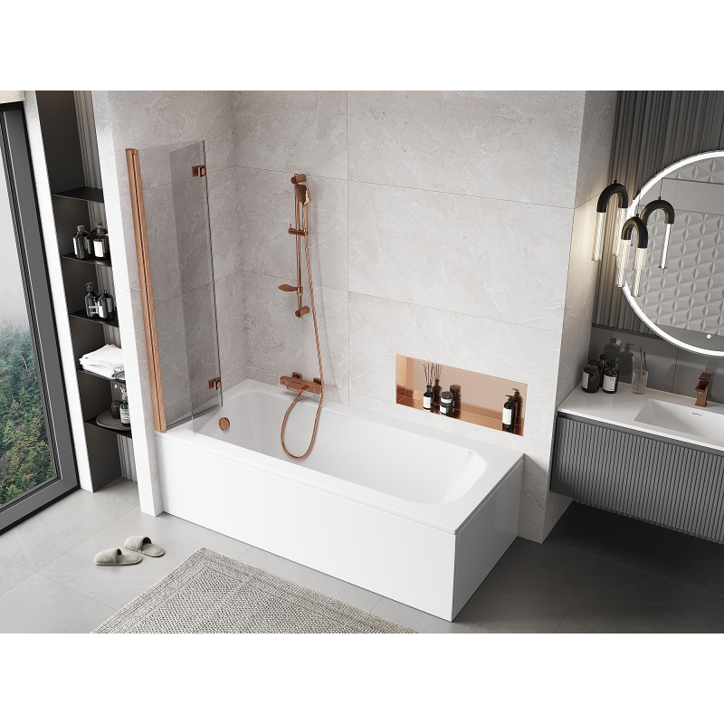 Mexen Mist двукрилен ляв душ параван 80 x 150 cm, прозрачен, четкан мед - 8A9-080-002-65-00-L