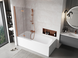 Mexen Mist двукрилен ляв параван за вана 90 x 150 см, прозрачен, четкана мед - 8A9-090-002-65-00-L