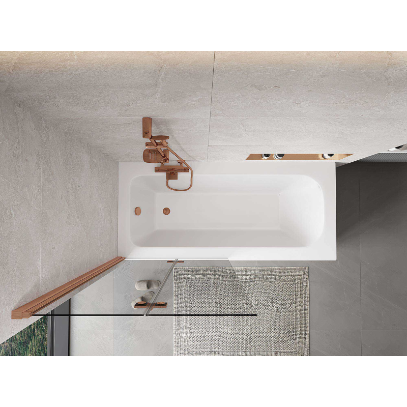 Mexen Mist двукрилен ляв параван за вана 90 x 150 см, прозрачен, четкана мед - 8A9-090-002-65-00-L