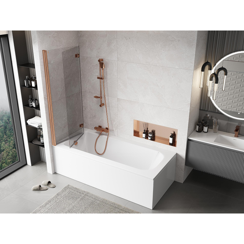 Mexen Mist параван за вана 2-крилен ляв 120 x 150 cm, прозрачен, четкан мед - 8A9-120-002-65-00-L