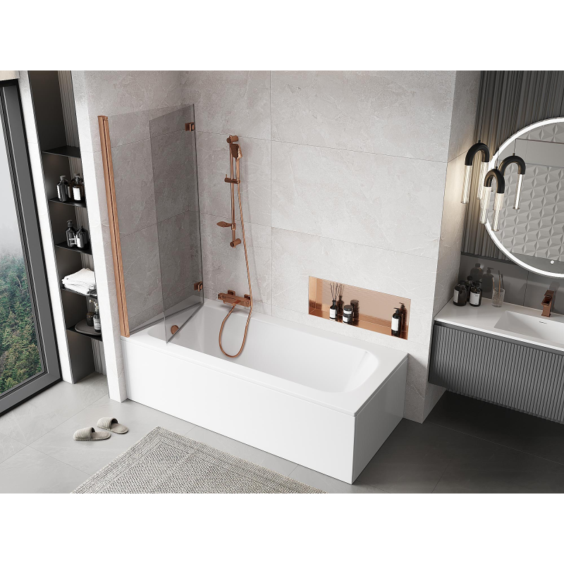 Mexen Mist параван за вана 2-крилен ляв 140 x 150 см, прозрачен, матирана мед - 8A9-140-002-65-00-L