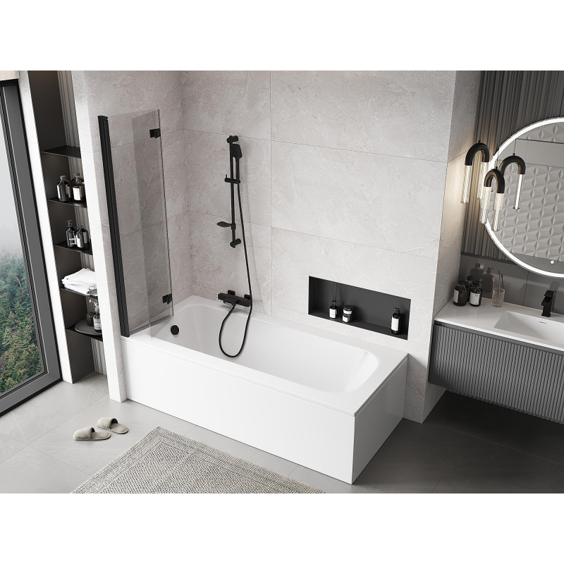 Mexen Mist параван за вана 2-крилен ляв 80 x 150 см, прозрачен, черен - 8A9-080-002-70-00-L