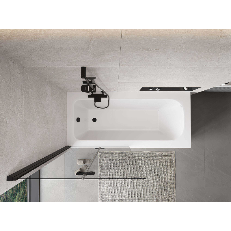 Mexen Mist параван за вана 2-крилен ляв 90 x 150 см, прозрачен, черен - 8A9-090-002-70-00-L