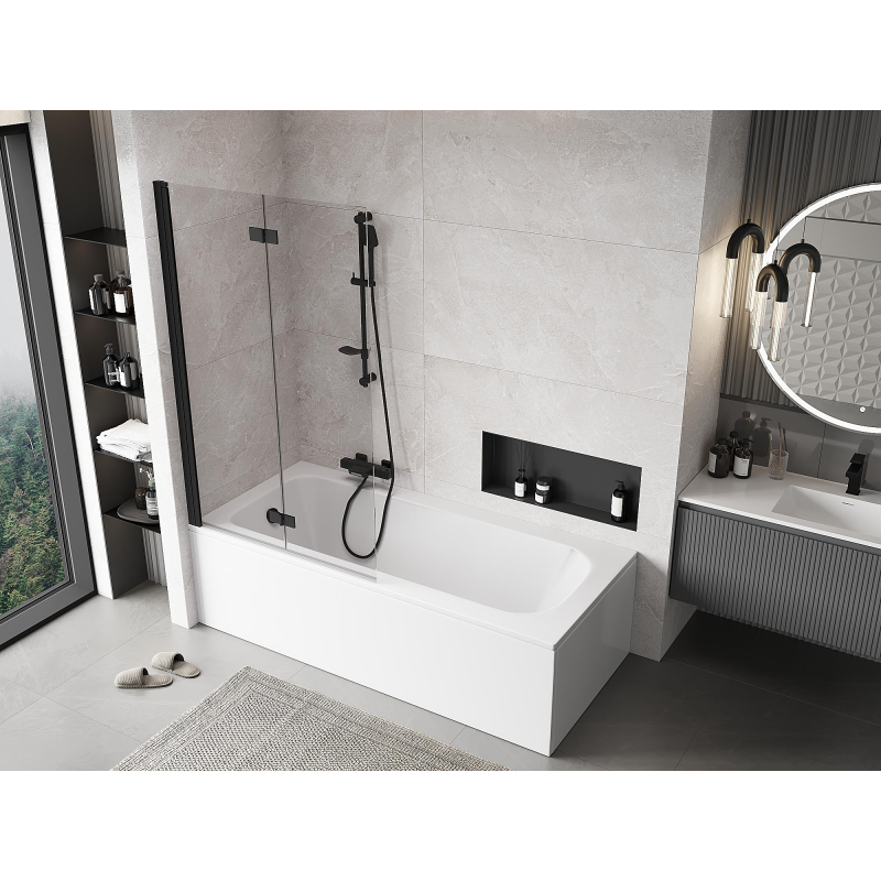 Mexen Mist параван за вана, двукрилен, ляв 100 x 150 см, прозрачен, черен - 8A9-100-002-70-00-L