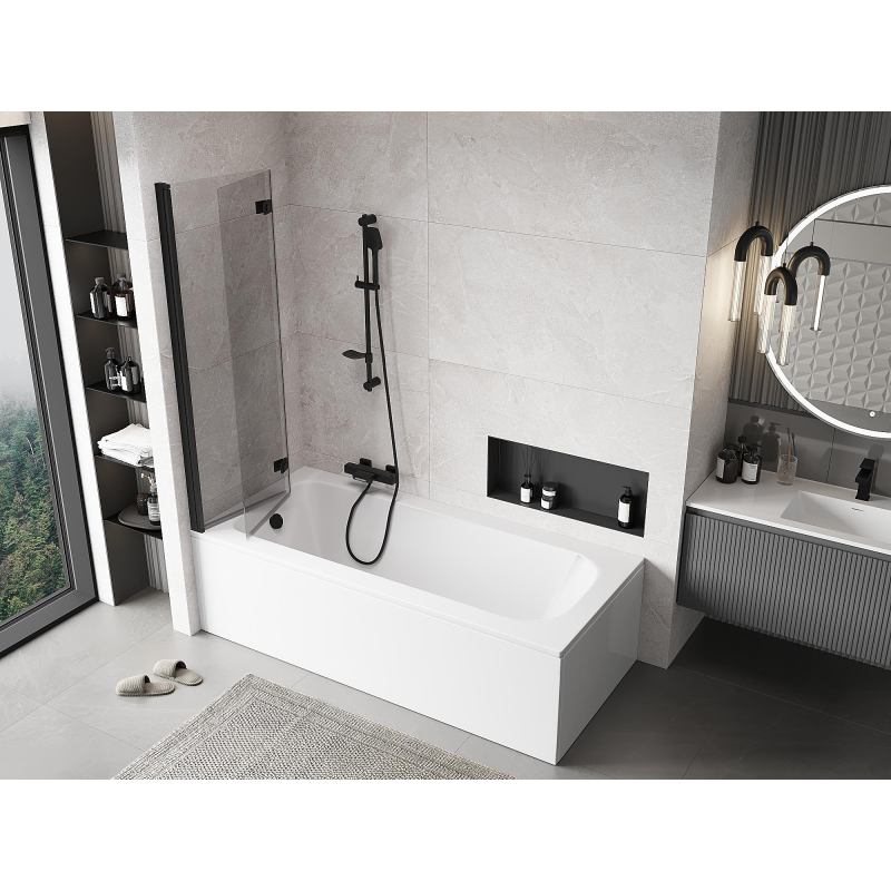 Mexen Mist параван за вана, двукрилен, ляв 100 x 150 см, прозрачен, черен - 8A9-100-002-70-00-L