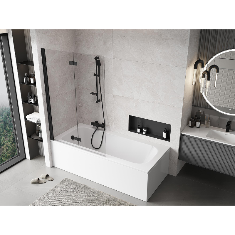 Mexen Mist подвижен параван за баня, двукрилен, ляв, 110 x 150 см, прозрачен, черен - 8A9-110-002-70-00-L