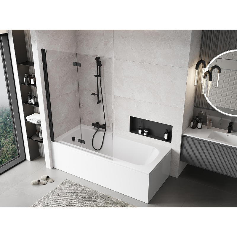 Mexen Mist параван за вана, двукрилен, ляв, 120 x 150 см, прозрачен, черен - 8A9-120-002-70-00-L