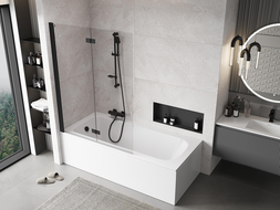 Mexen Mist параван за вана, двукрилен, ляв, 120 x 150 см, прозрачен, черен - 8A9-120-002-70-00-L