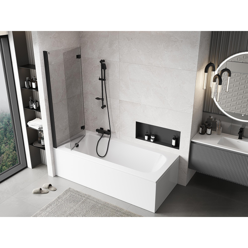 Mexen Mist параван за вана, двукрилен, ляв, 120 x 150 см, прозрачен, черен - 8A9-120-002-70-00-L