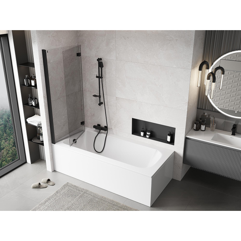 Mexen Mist душ параван 2-крилен ляв 130 x 150 см, прозрачен, черен - 8A9-130-002-70-00-L