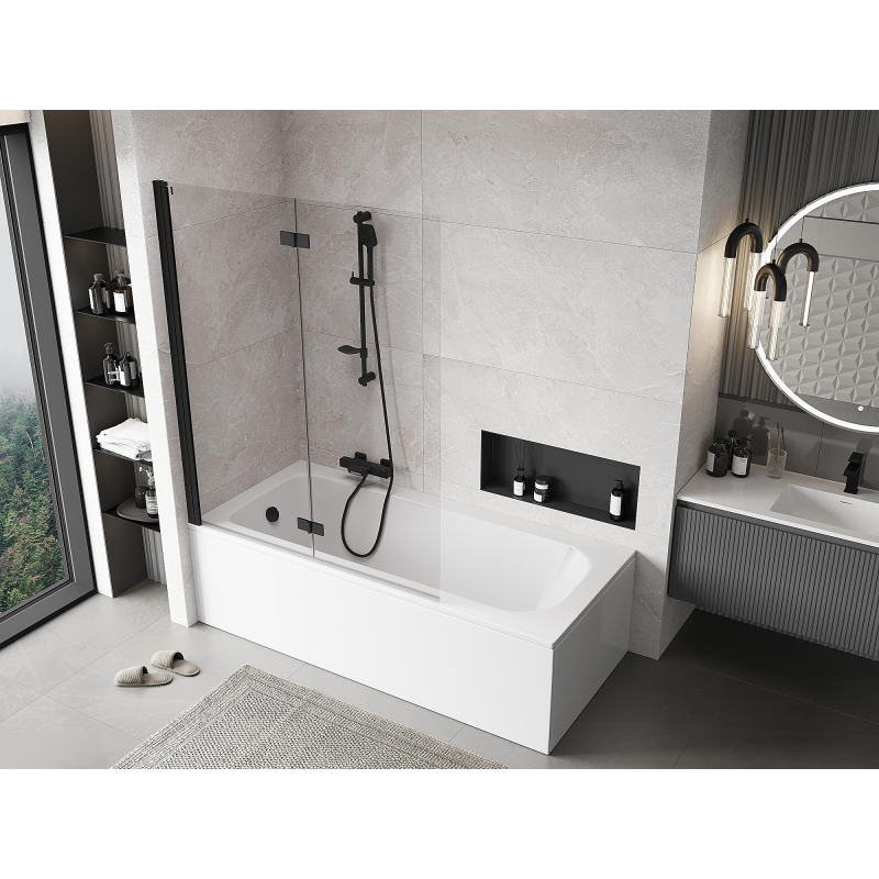 Mexen Mist душ параван 2-крилен ляв 130 x 150 см, прозрачен, черен - 8A9-130-002-70-00-L