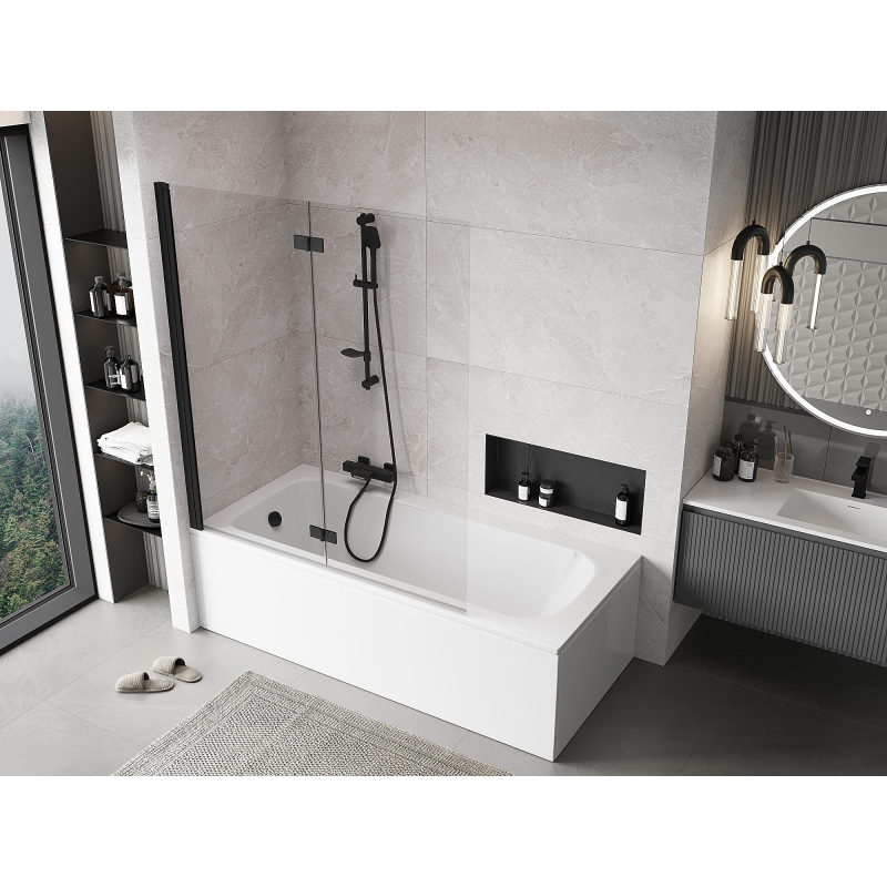 Mexen Mist душ-преграда за вана, 2-крилна, лява, 140 x 150 cm, прозрачна, черна - 8A9-140-002-70-00-L