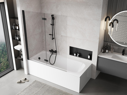 Mexen Mist душ-преграда за вана, 2-крилна, лява, 140 x 150 cm, прозрачна, черна - 8A9-140-002-70-00-L