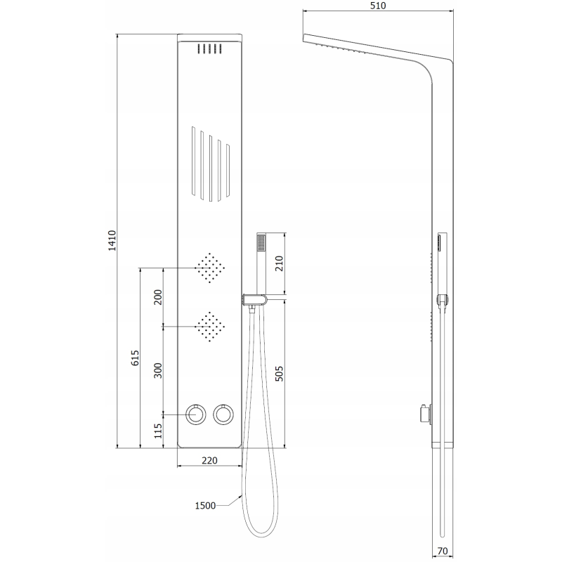 Mexen Navas душ панел, черен - 7627-02-70