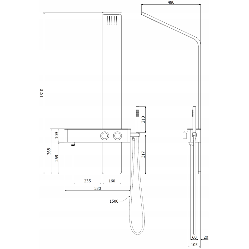 Mexen Sund панелен душ, черен - 7620-02-70