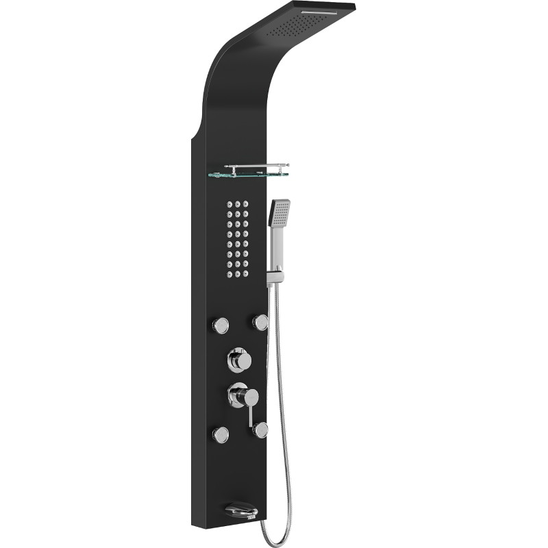 Mexen Adrox панел за душ с чучур, черен - 7613-04-70
