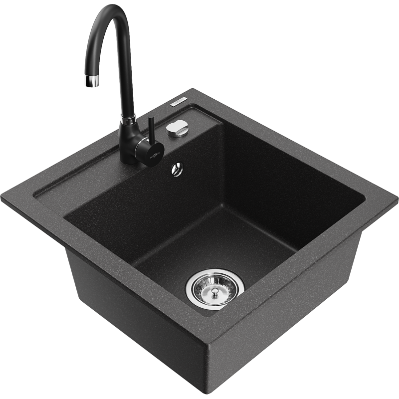 Mexen Vito гранитна мивка с 1 камера с кухненски смесител Telma, черно накъсано - 6503-76-670200-70