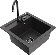 Mexen Vito гранитна мивка с една камера и кухненски смесител Telma, черно петнисто - 6503-76-670200-70-B