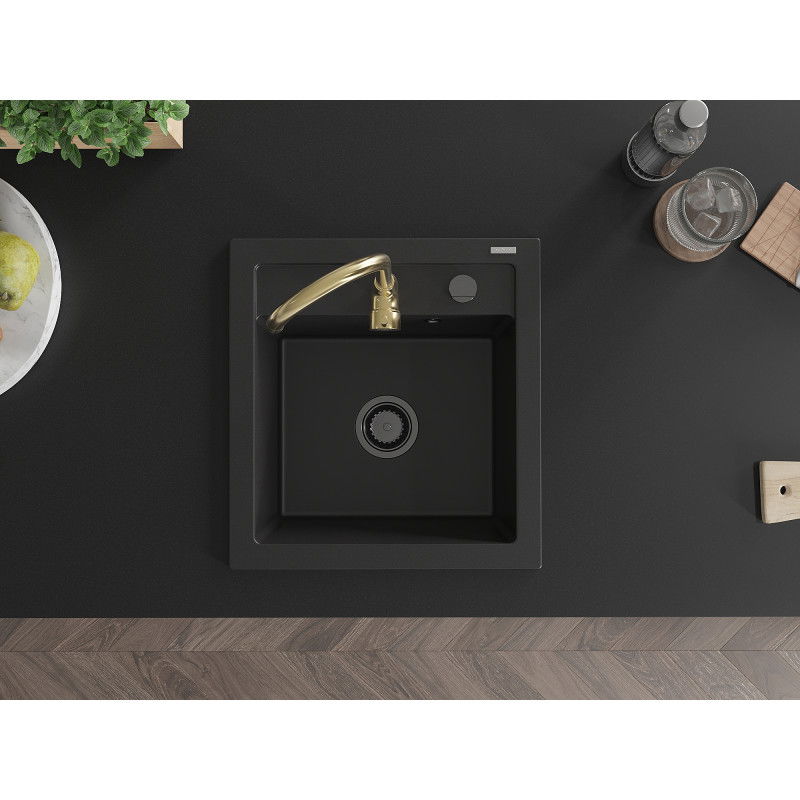 Mexen Vito гранитна мивка с 1 отделение с кухненски смесител Telma, черен - 6503-77-670200-50-B