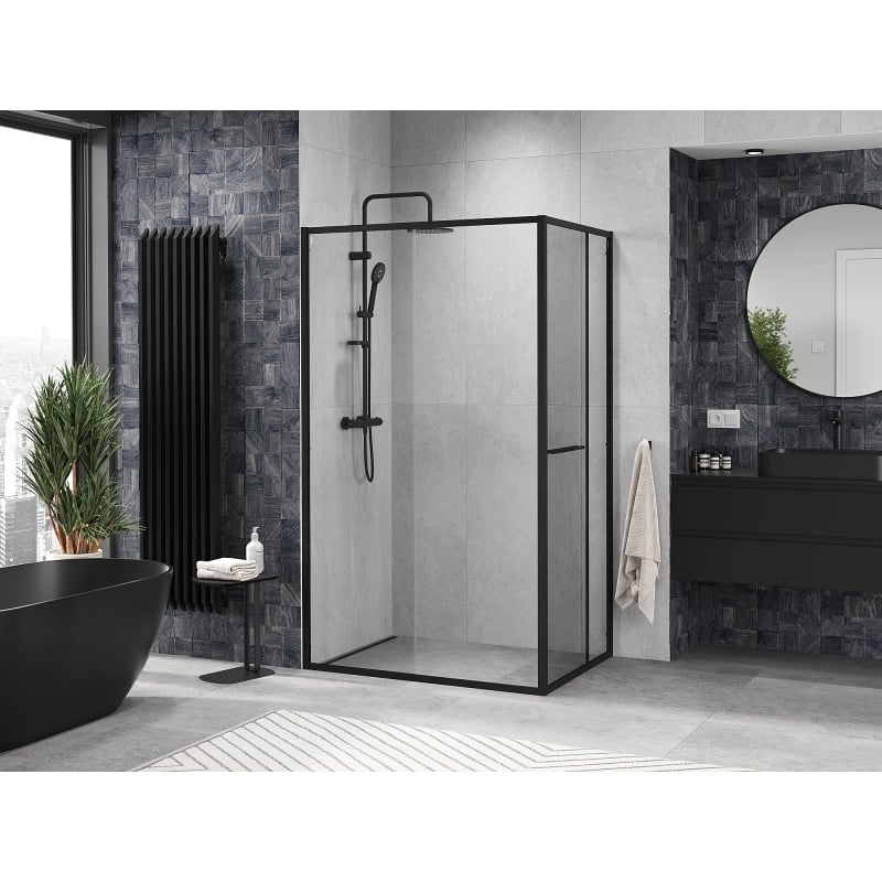 Mexen Linea плъзгаща се душ кабина 90 x 80 см, прозрачна, черна - 8E1-090-080-70-70