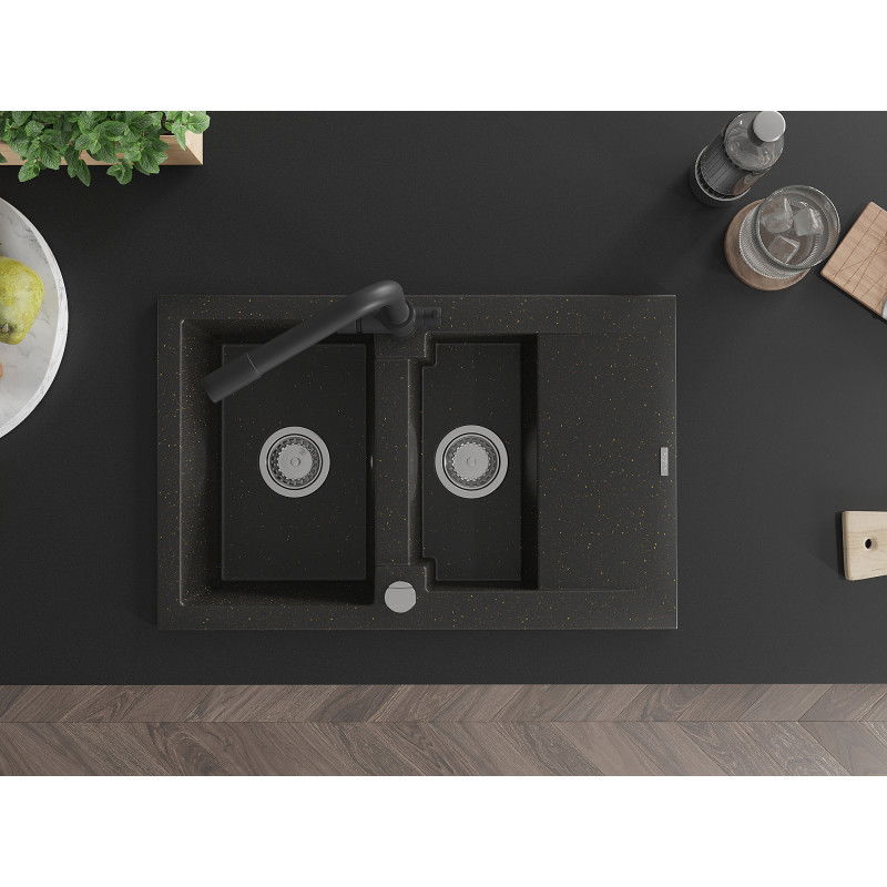 Mexen Gaspar гранитна мивка с 1,5 камери, с отцедник и кухненски смесител Duero,