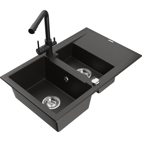 Mexen Gaspar гранитна мивка с 1,5 камери, с отцедник и кухненски смесител Duero,