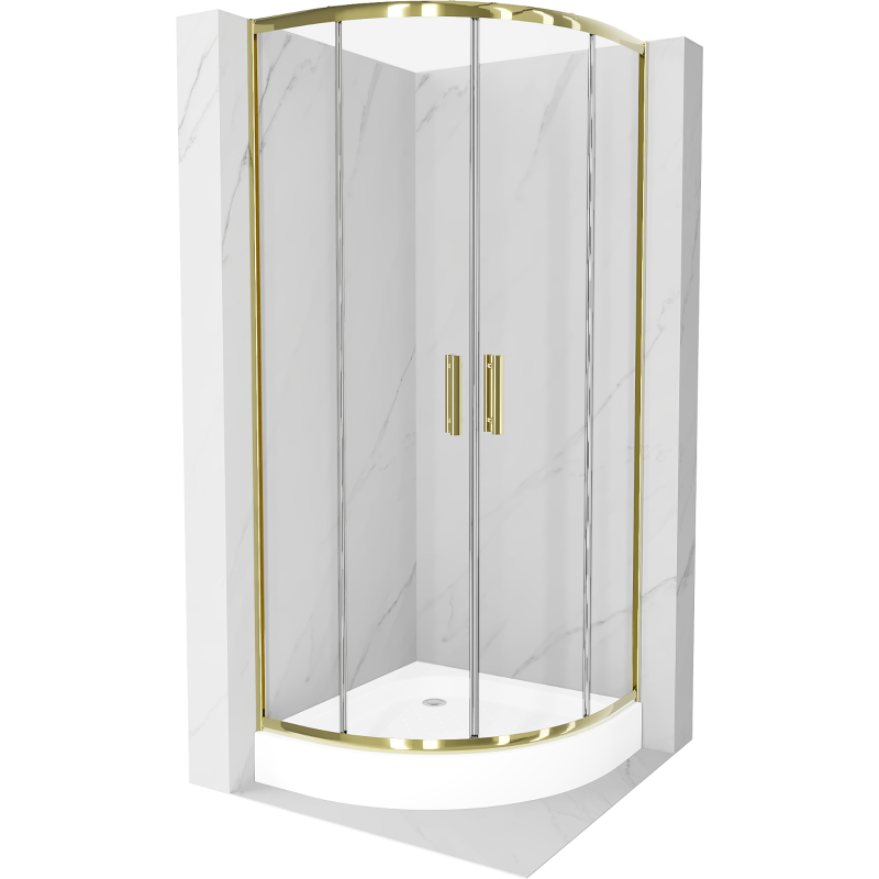 Mexen Rio полукръгла душ кабина 80 x 80 см, прозрачна, златиста + корито Rio, бяло - 863-080-080-50-00-4710
