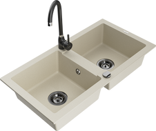 Mexen Mario гранитна мивка 2-компактна с кухненски смесител Telma, бежова - 6504-69-670200-70