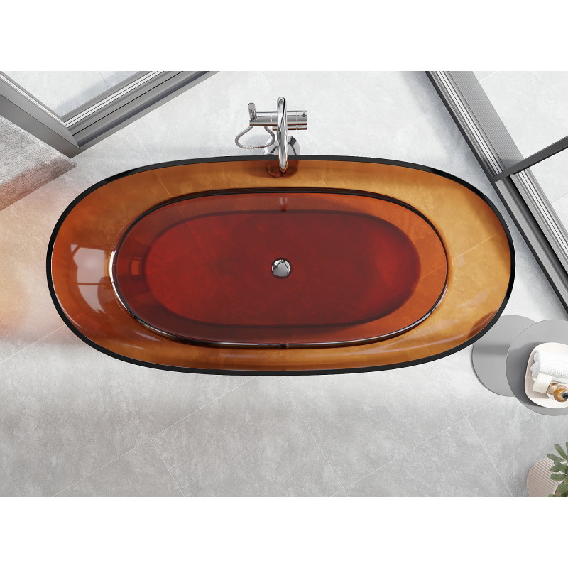 Mexen Pure прозрачна свободностояща вана 170 x 80 cm, earth, хромиран капак