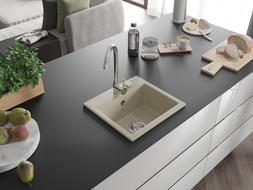 Mexen Milo гранитна мивка с 1 камера с кухненски смесител Telma, бежова - 6505-69-670200-00