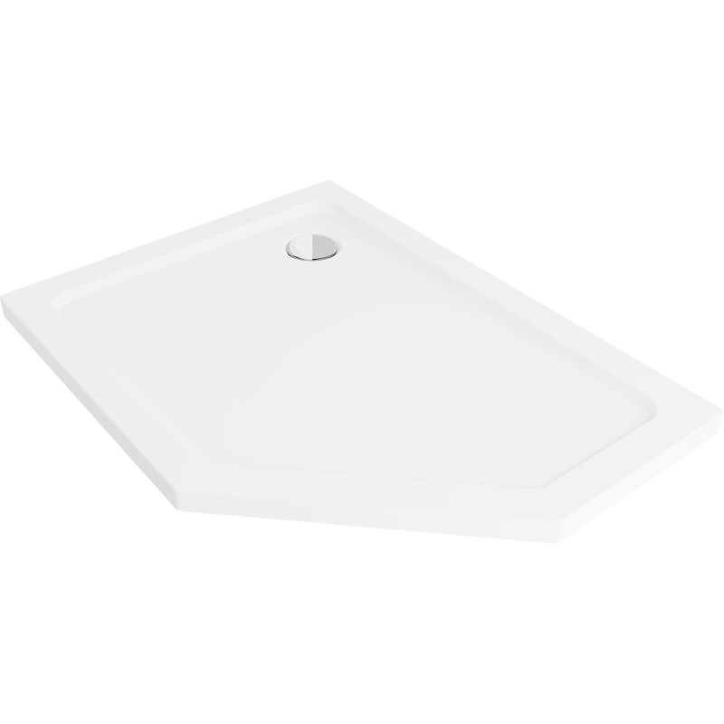 Mexen Flat петостенен плит за душ тип slim - ляв 90 x 80 см, бял, с хром сифон