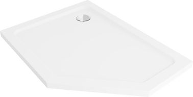 Mexen Flat петостенен плит за душ тип slim - ляв 90 x 80 см, бял, с хром сифон