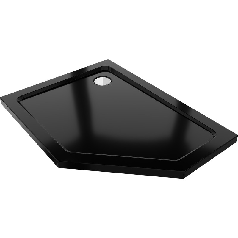 Mexen Flat петоъгълно тънко ляво duş основа 100 x 80 cm, черно, сифон хром - 41P708010L