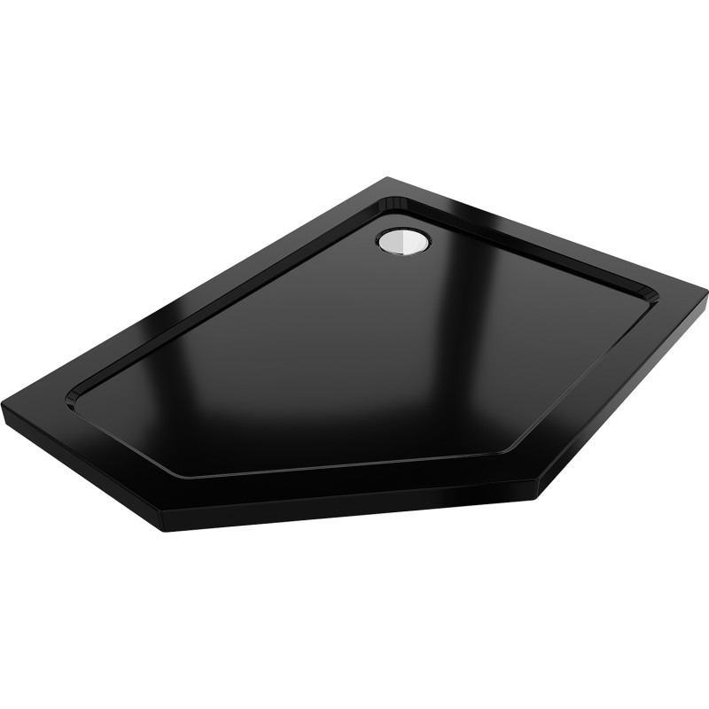 Mexen Flat петостенен тънък душов поднос десен 100 x 80 см, черен, сифон хром