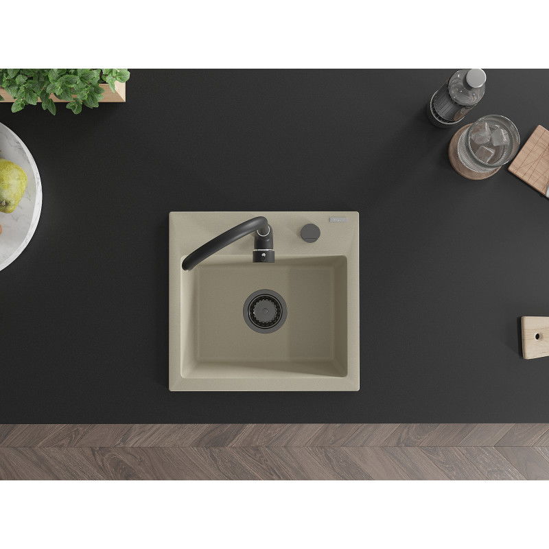 Mexen Milo гранитна мивка с 1 корито с кухненски смесител Telma, бежов - 6505-69-670200-70