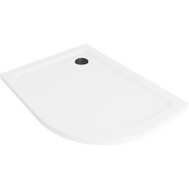 Mexen Flat полукръгъл плосък ляв 120 х 80 см, бял, сифон черен - 41108012L-B