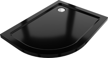 Mexen Flat черен, полукръгъл душ корито Slim десен 100 x 80 см, с хромиран сифон