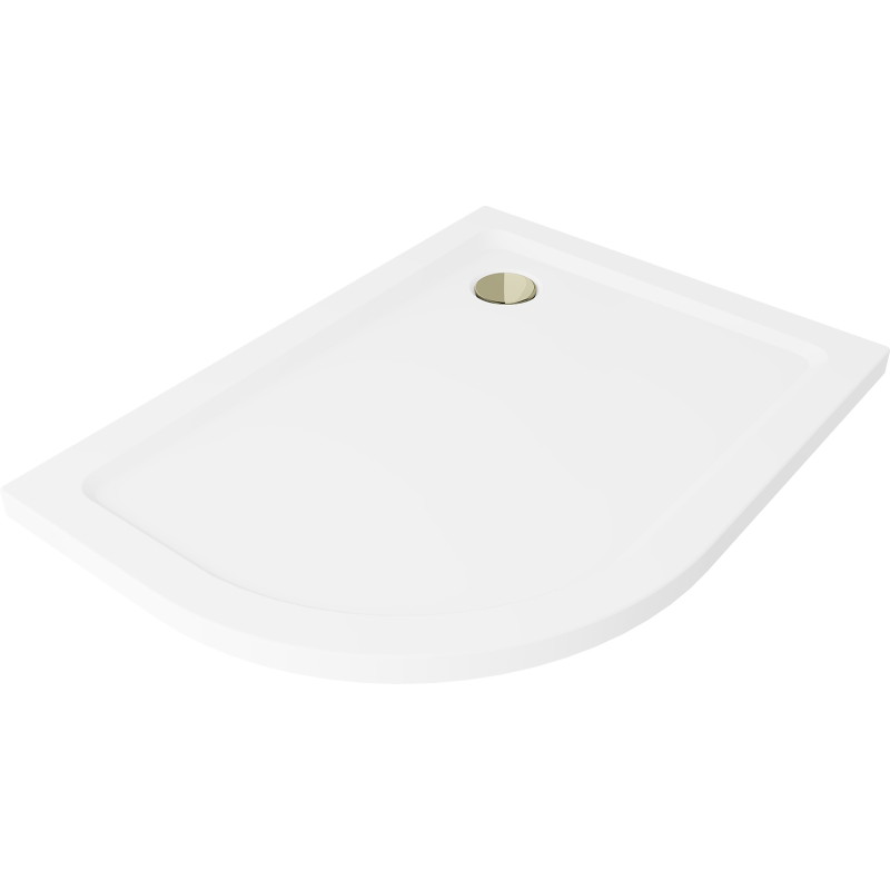 Mexen Flat полукръгъл тънък душ корито десен 120 x 80 см, бял, сифон златен
