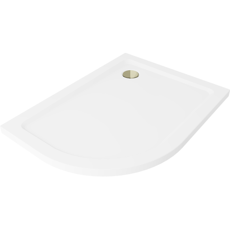 Mexen Flat полукръгъл тънък душ корито десен 120 x 80 см, бял, сифон златен
