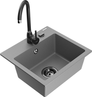 Mexen Milo кухненска мивка от гранит с 1 отделение с кухненски смесител Telma, сив - 6505-71-670200-70-B