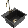 Mexen Milo гранитна мивка с 1 камера и кухненски смесител Telma, черно/сребърно - 6505-73-670200-50