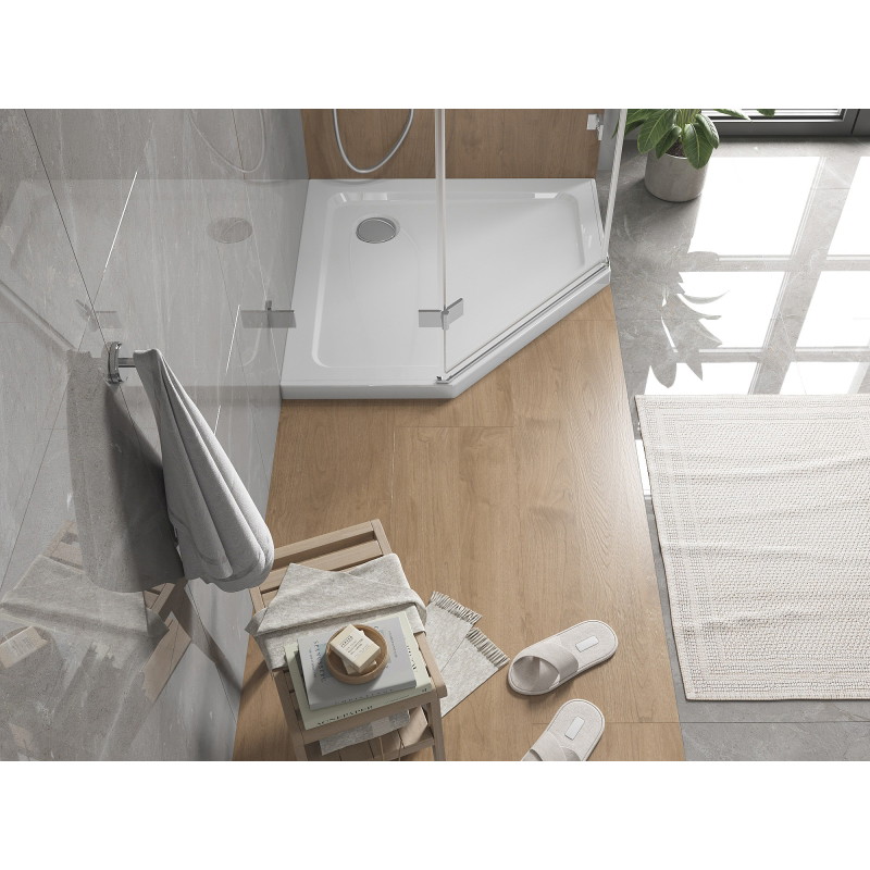 Mexen Flat петоъгълен душов поддръжник slim 80 x 80 cm, бял, сифон хром - 41P108080