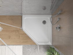 Mexen Flat петоъгълен тънък душ корито 90 x 90 см, бял, сифон хром - 41P109090