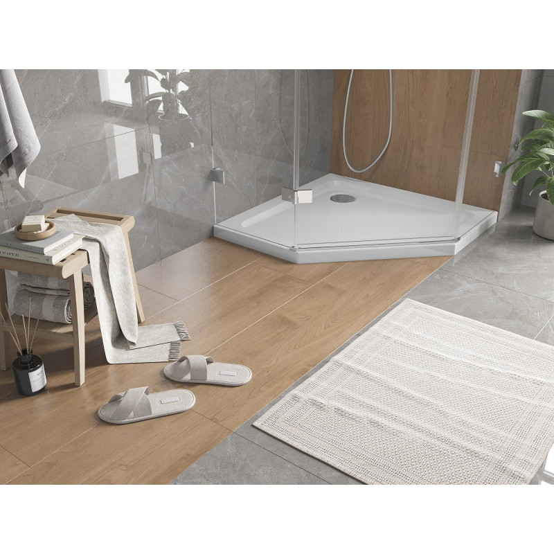 Mexen Flat петоъгълен тънък душ корито 90 x 90 см, бял, сифон хром - 41P109090